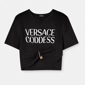 Versace Goddess Goddess Printed T-Shirt w/ Pin Detail